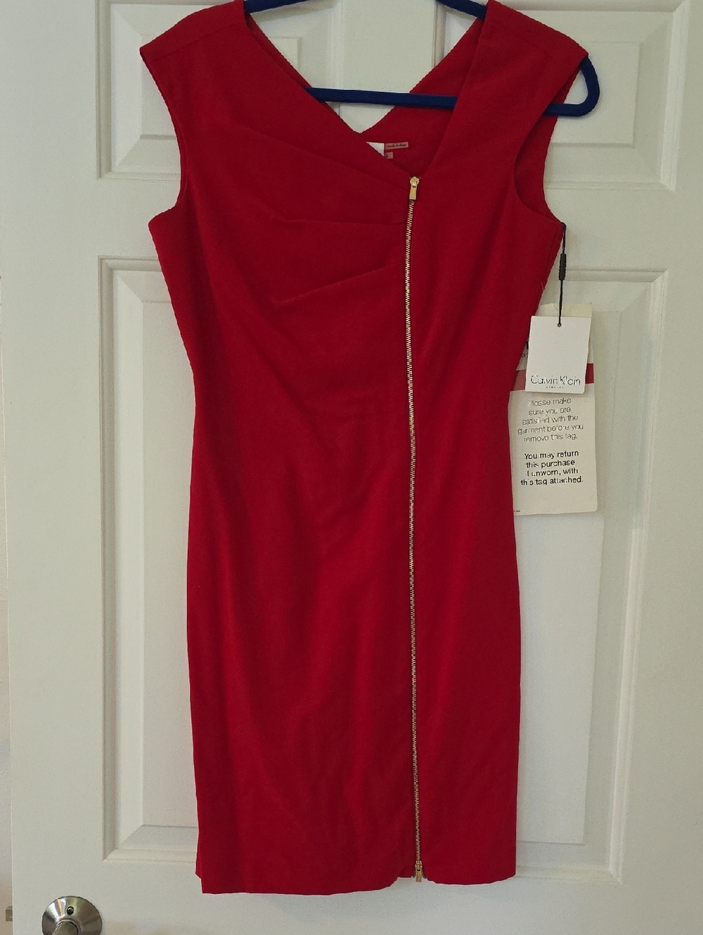 Calvin Klein Red Zip-Front Midi Sheath Dress